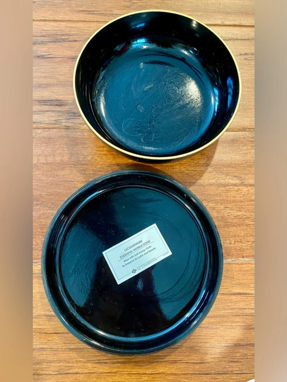 Vintage Otagiri Japan‎ Laquerware Round Lidded Trinket Box Black With Lily Pads